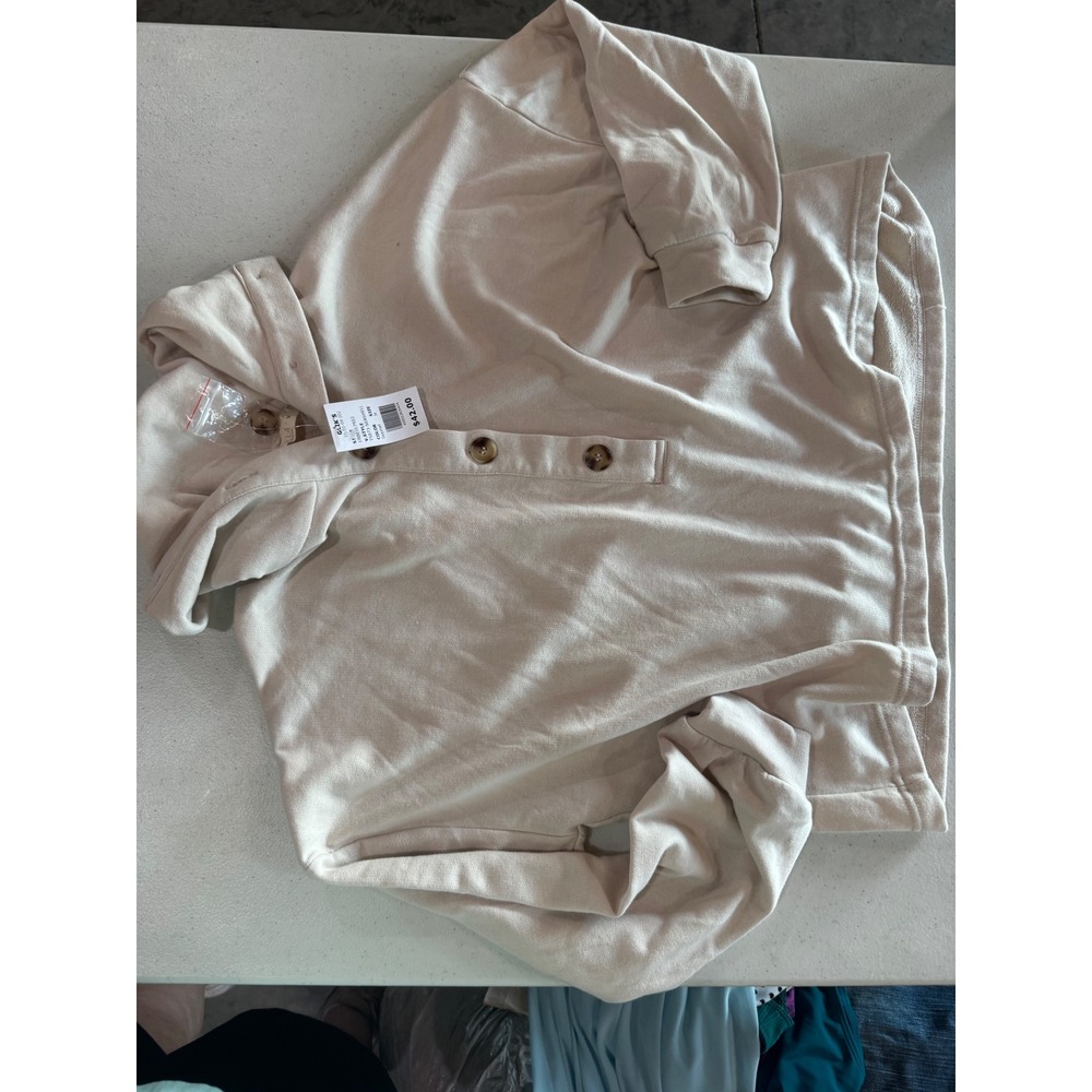 Illa Illa Womens Seashell Beige Henley Hoodie Pullover T5073-SEASHELL Size M NWT